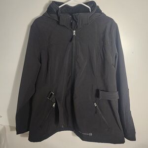 Free Country Womens Black Fleece-Lined Removable Hood Jacket Zip Pockets Sz 1x